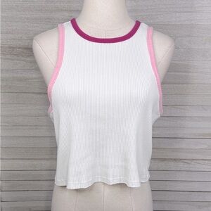WILD FABLE Ringer Style Cropped Ribbed Tank Top White/Pink-Large